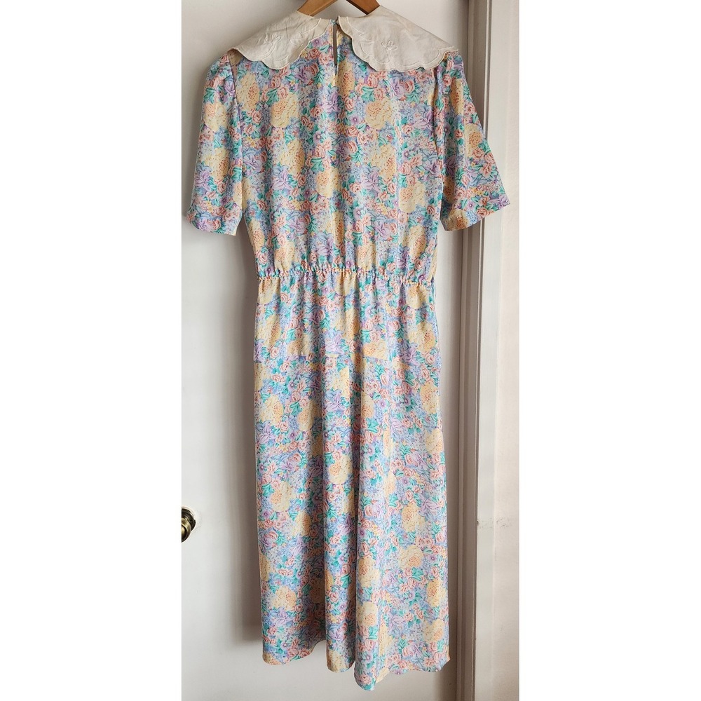 VTG Caroline Wells Dress 12 Pastel Floral Maxi Statement Lace Collar Cottagecore - Picture 4 of 7